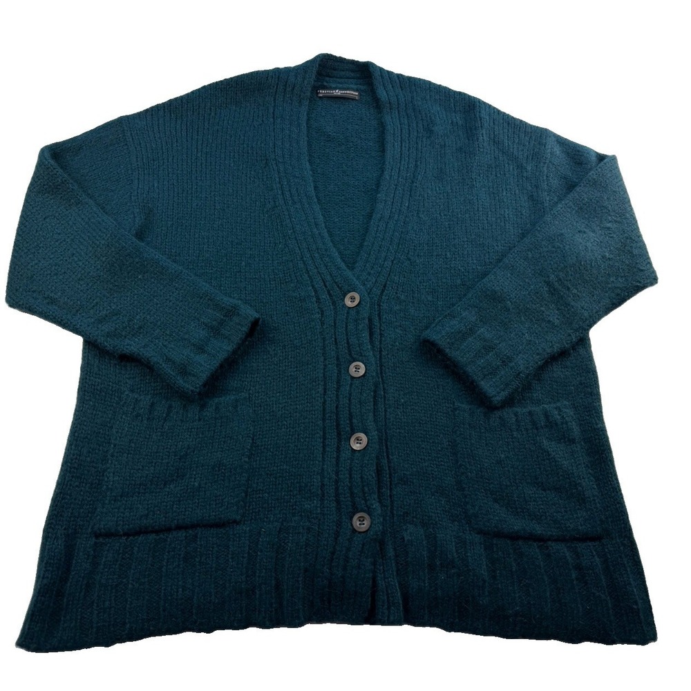 Peruvian Connection Cardigan L Baby Alpaca Wool Teal Longline Pockets Boho